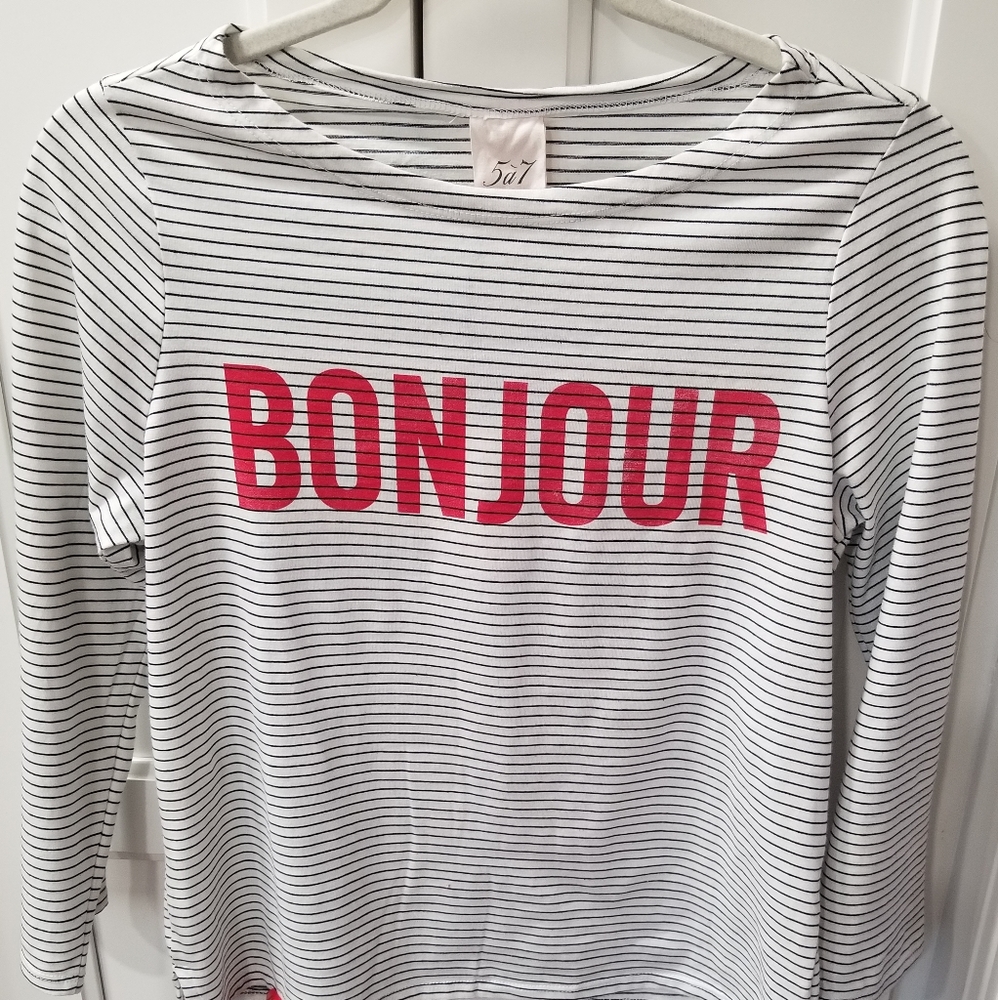SOLD! NWT Cinq a Sept Maxine Striped Bonjour Top French 3/4 Length Sleeves - Picture 1 of 10